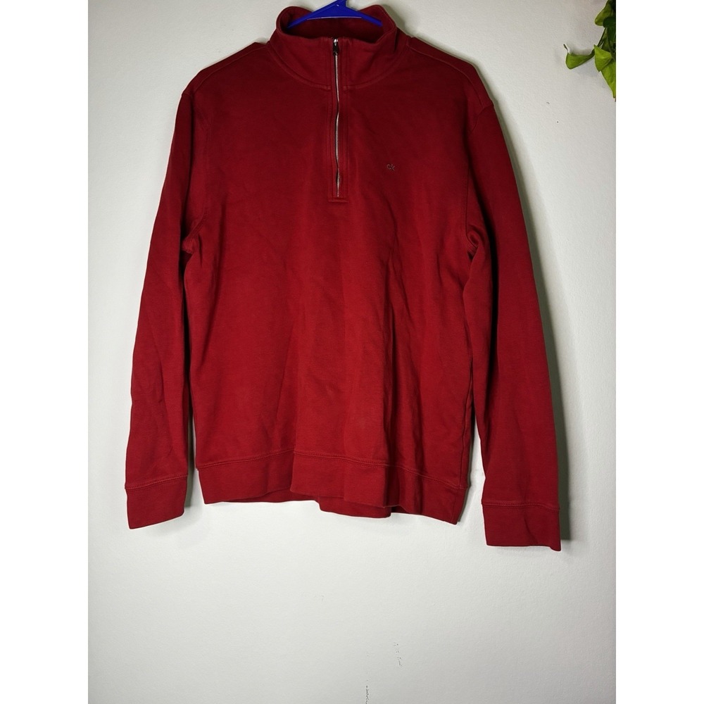 Calvin Klein Jeans Men's Red cotton 1/4 Zip Long Sleeve Pullover L